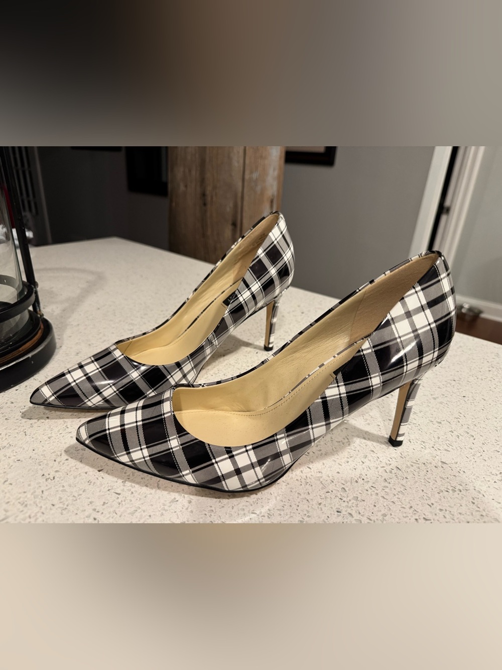 Nine West Women’s Black & White Plaid Pumps NWOT